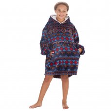 18C876: Kids Plush Oversized Hoodie- Aztec (One Size - 7-13 Years)